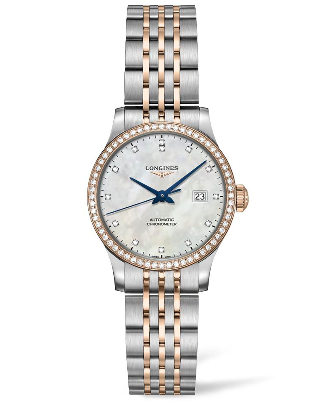 Longines Longines Record Collection L2.321.5.89.7  L23215897 механические женские часы перламутровый циферблат, браслет нержавеющая сталь — вид спереди